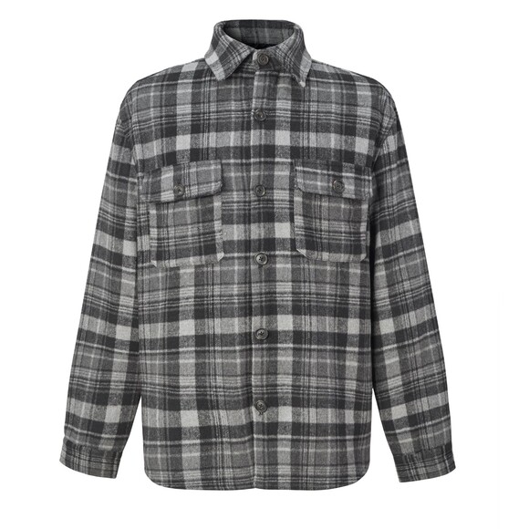 Major Threads Escobedo Lined Shirt S Plaid Charcoal Gray Button Wool Blend NEW - Picture 2 of 9